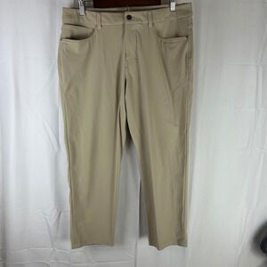 Lululemon Commission Pant Classic Mens 34x25 Tan Warpstreme Golf Altered LM5ALWS